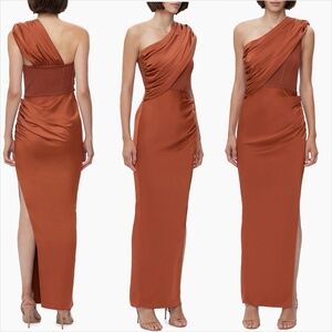 Herve léger rust one shoulder mixed media draped gown NO OFFERS CONSIDERED
